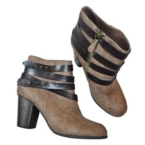 Madden Girl Brown Strappy Ankle Boots with Block Heel - US Size 7.5 M - EUC